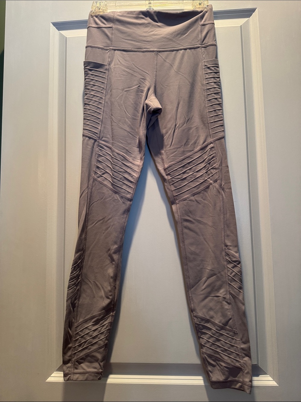 Athleta Light Gray Ribbed-Panel High-Rise Leggings